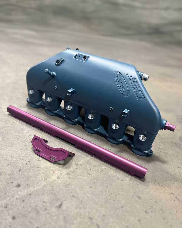 CSF #8233C BMW S58 "Level-Up" Charge Air Cooler Manifold - Custom Finish custom finish - Blue Titanium with Black Cherry Rail & Hardware